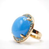 Anello a cupola con resina azzurra e riviere di cristalli acquamarina Amea Luxury_1