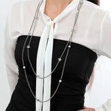 Collana a doppio filo con perle bianche e grigie e cristalli a stella Amea Luxury_1