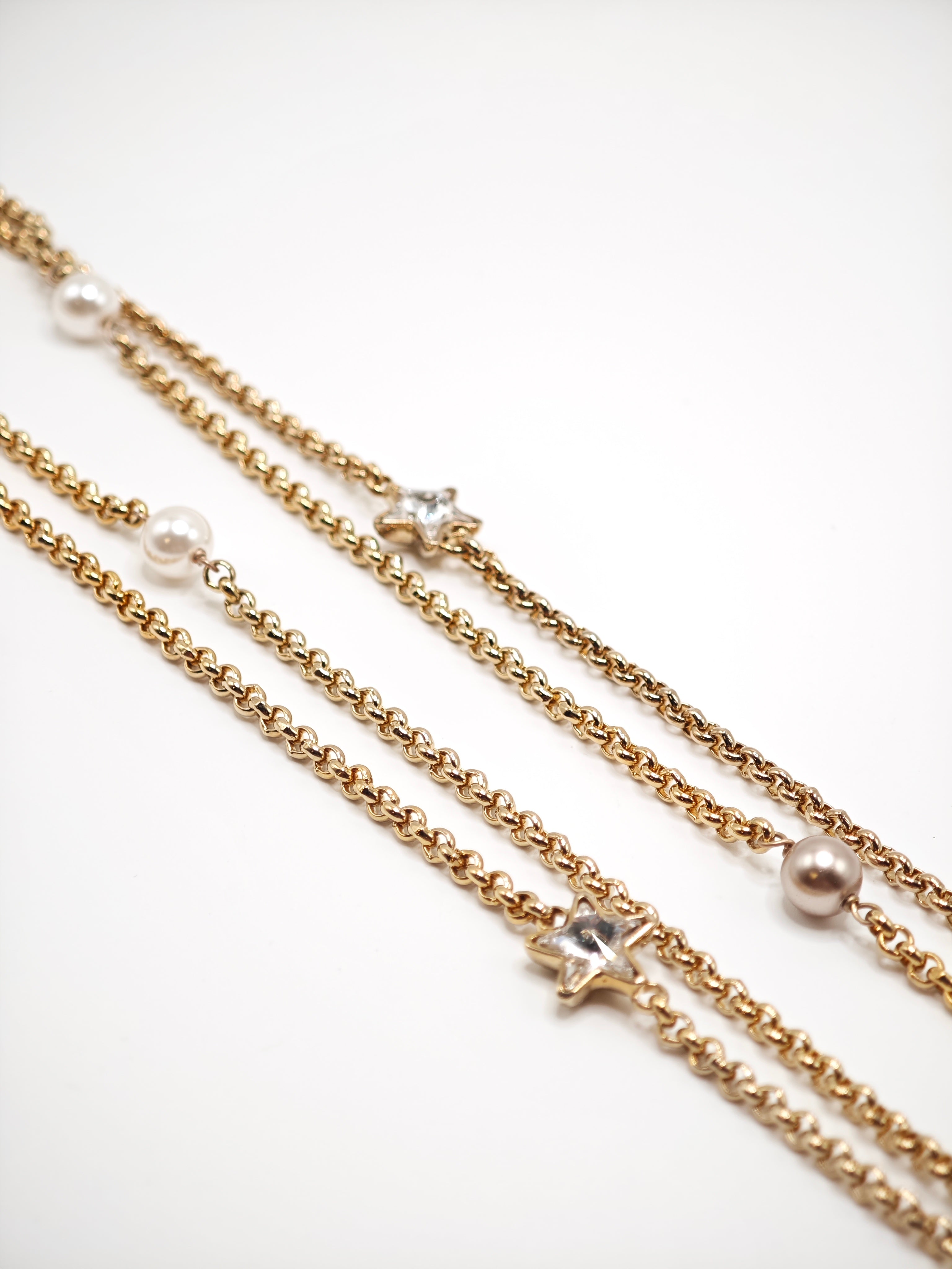 Collana a doppio filo con perle bianche e rose e cristalli a stella Amea Luxury