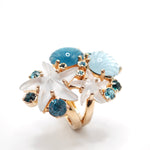 Anello con cristalli color acquamarina e resine a forma di conchiglia e stella marina Amea Luxury