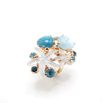 Anello con cristalli color acquamarina e resine a forma di conchiglia e stella marina Amea Luxury_1