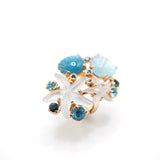 Anello con cristalli color acquamarina e resine a forma di conchiglia e stella marina Amea Luxury_1