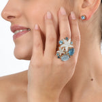 Anello con cristalli color acquamarina e resine a forma di conchiglia e stella marina Amea Luxury_2