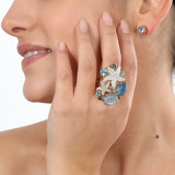 Anello con cristalli color acquamarina e resine a forma di conchiglia e stella marina Amea Luxury_2