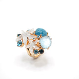 Anello con cristalli color acquamarina e resine a forma di conchiglia e stella marina Amea Luxury_3