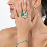 Anello con cristalli color verde smeraldo e resine a forma di conchiglia e stella marina Amea Luxury_1