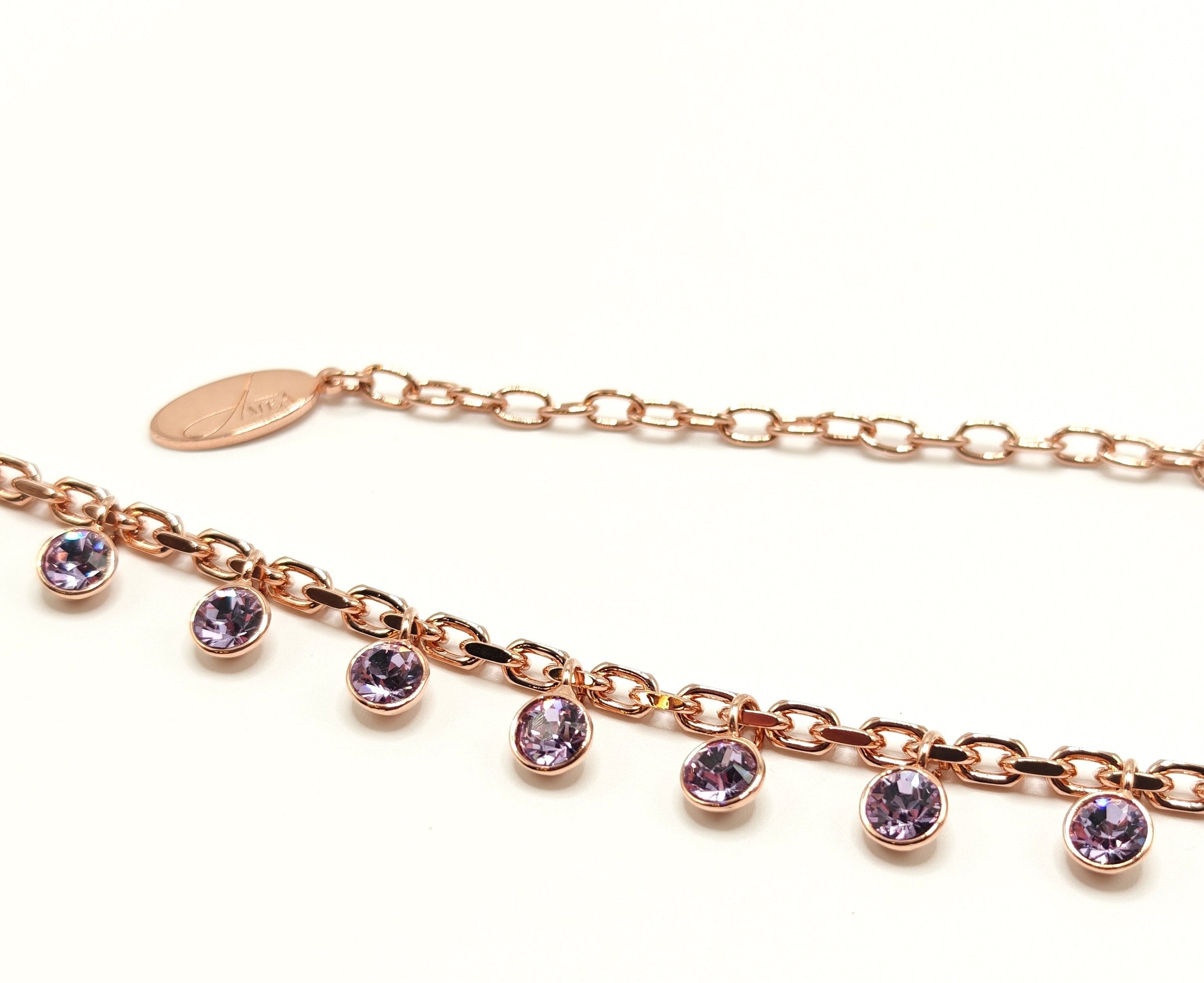 Collana Floreale Avalaya In Cristallo Viola E Smalto – Tono Bronzo Vintage – 38 Cm + 5 Cm Ext