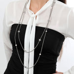Collana a doppio filo con perle bianche e grigie e cristalli a stella Amea Luxury_1