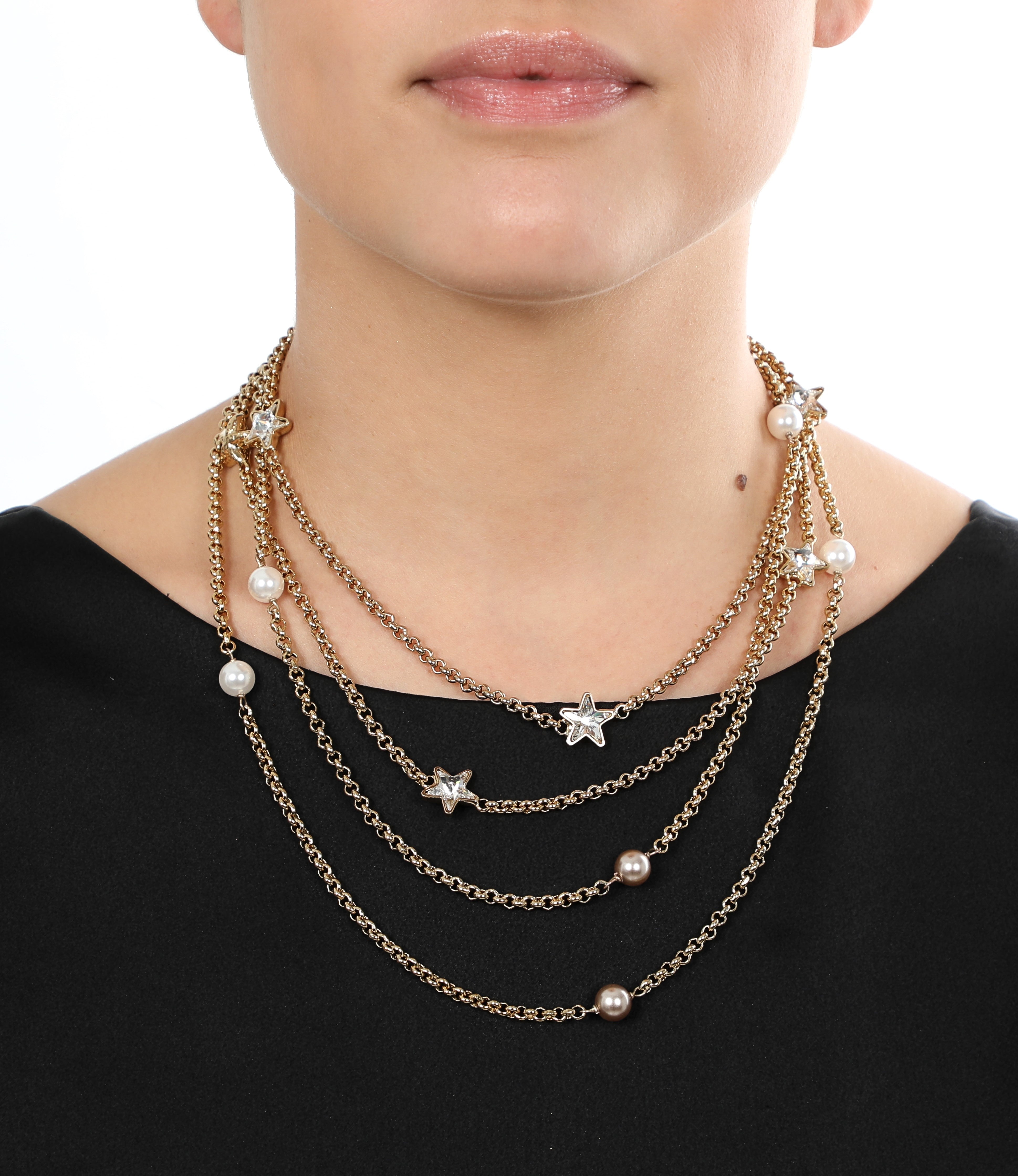 Collana a doppio filo con perle bianche e rose e cristalli a stella Amea Luxury_1