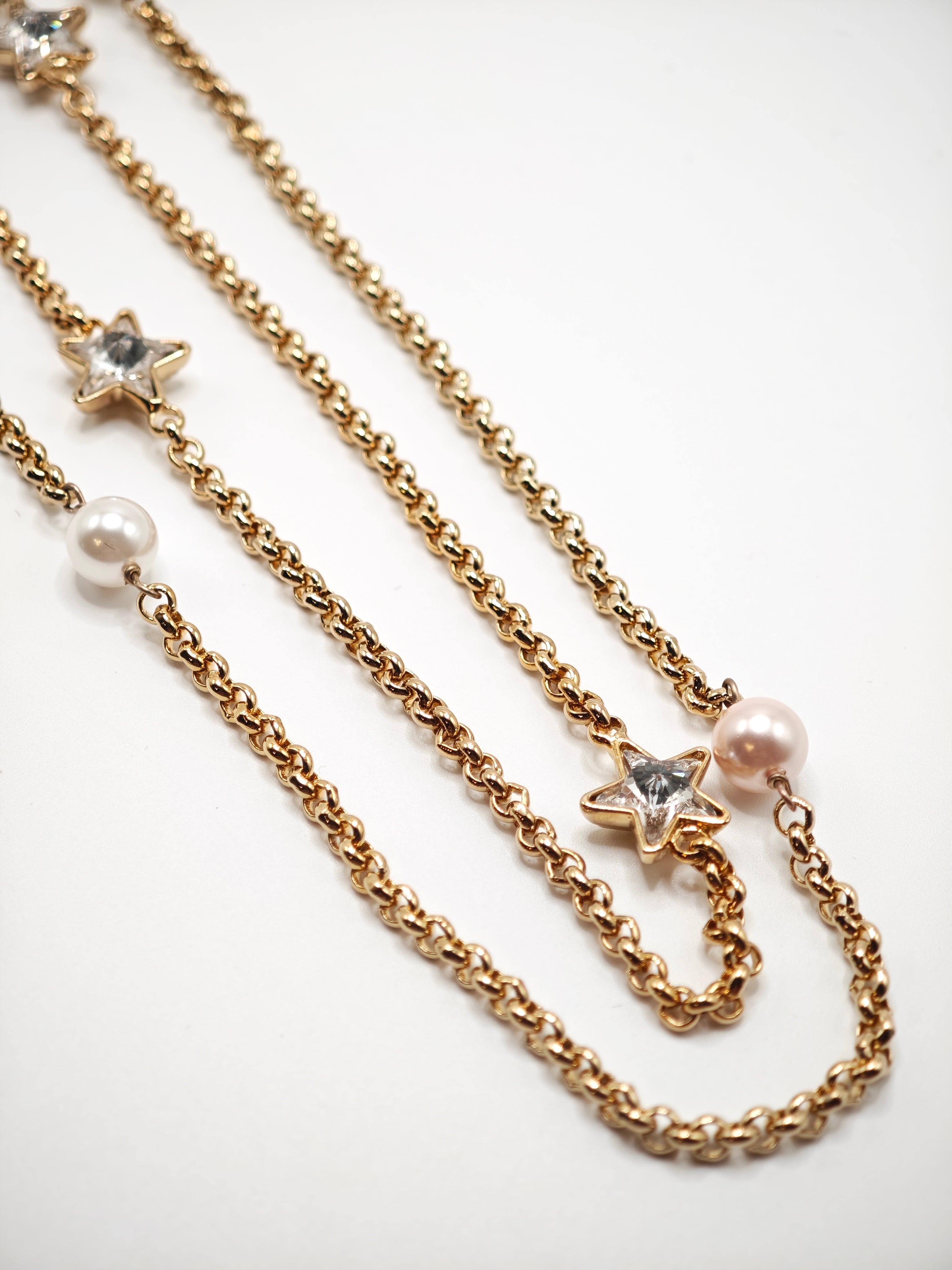 Collana a doppio filo con perle bianche e rose e cristalli a stella Amea Luxury_2