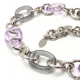 Collana maglie tonde martellate con elementi in resina grigio chiaro e violet Amea Luxury_1